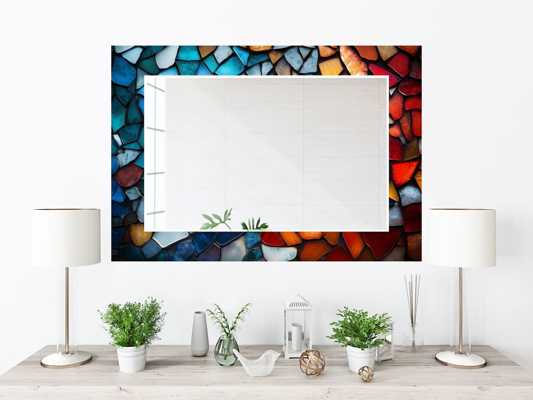 Abstract Stained Glass Pattern Wall Mirror-Home Office Wall Decoration