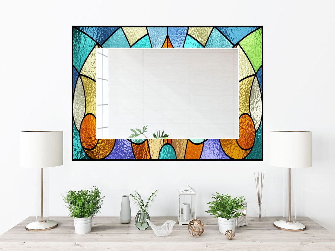 Abstract Stained Glass Pattern Wall Mirror-Home Office Wall Decoration