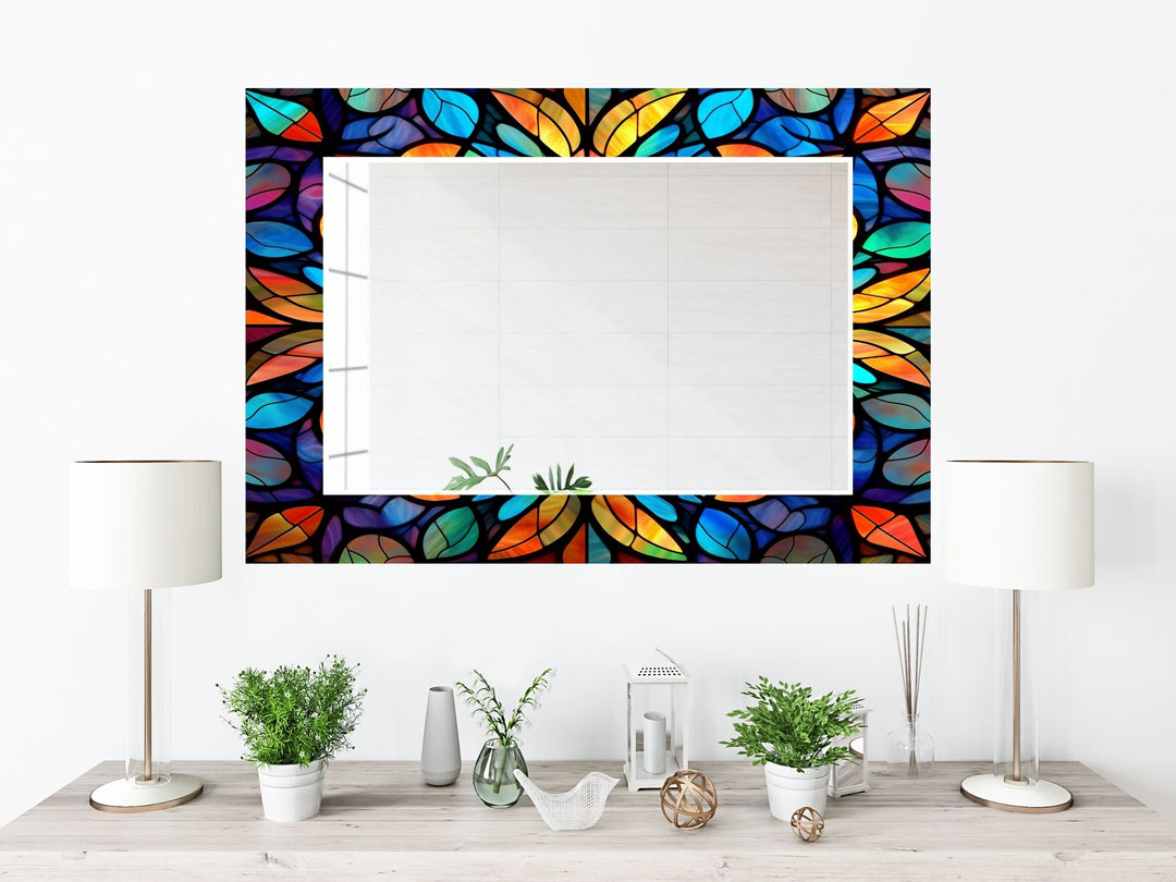 Abstract Stained Glass Pattern Wall Mirror-Home Office Wall Decoration