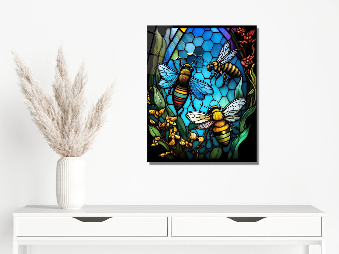 Stained Glass Bee Pattern Wall Art Window-Wall Painting Decor