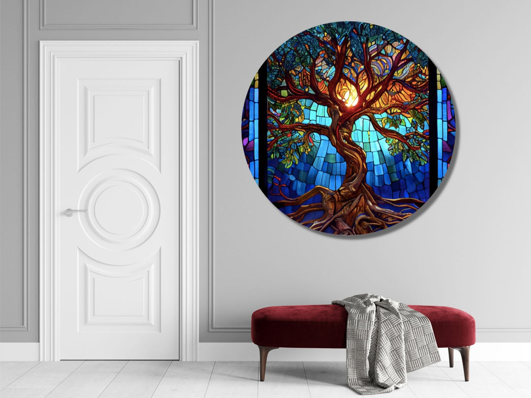 Stained Glass Wall Art Tree of Life Window-Wall Painting Decor Panel