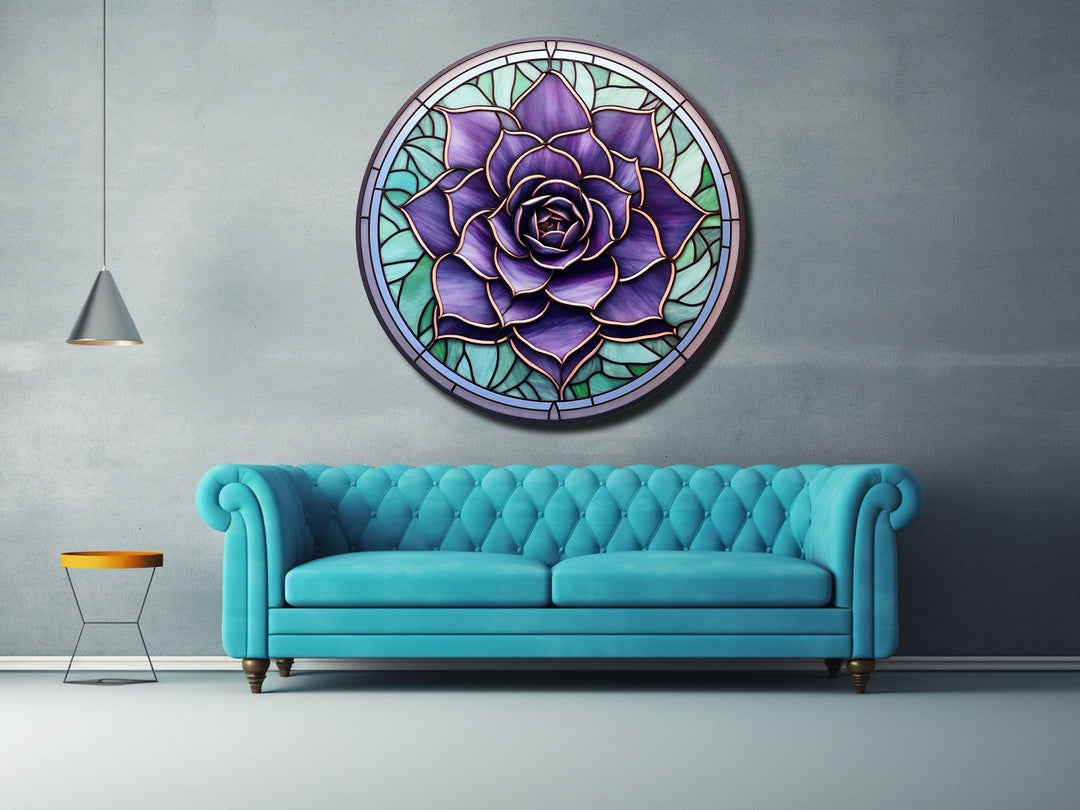 Stained Glass Lotus Flower Pattern Wall Art Decor-Glass Printing Wall Painting Round