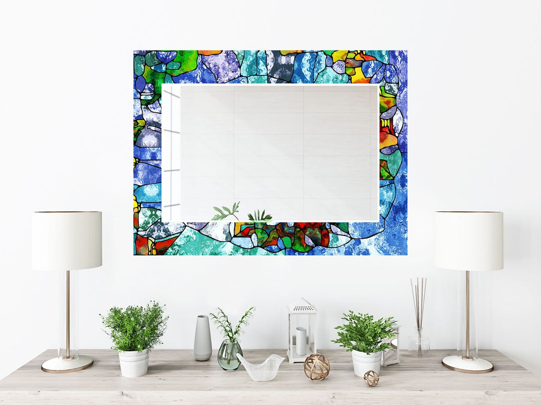 Abstract Stained Glass Pattern Wall Mirror-Home Office Wall Decoration