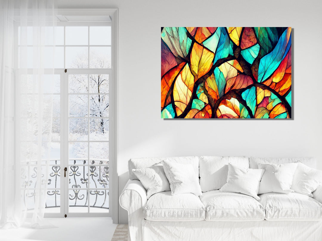 Abstract Floral Glass Printing Wall Art-Home Office Wall Painting Decor