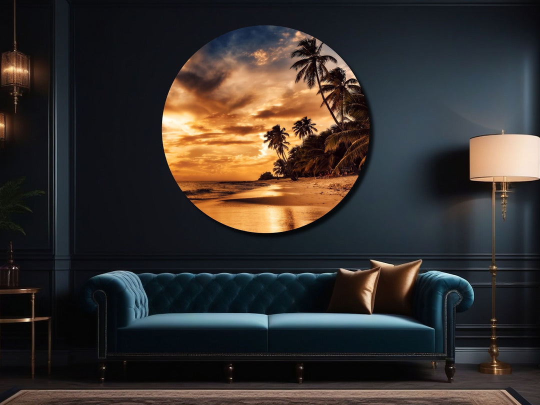 Tropical Ocean Beach&Sunset Wall Art Decor-Home&Office Glass Printing Wall Painting