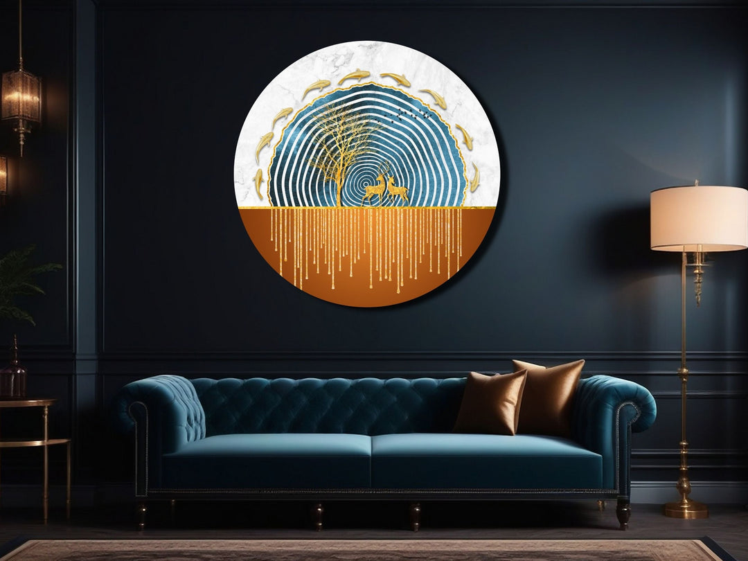 Abstract Blue Gold Wall Art Decor-Home&Office Glass Printing Wall Painting