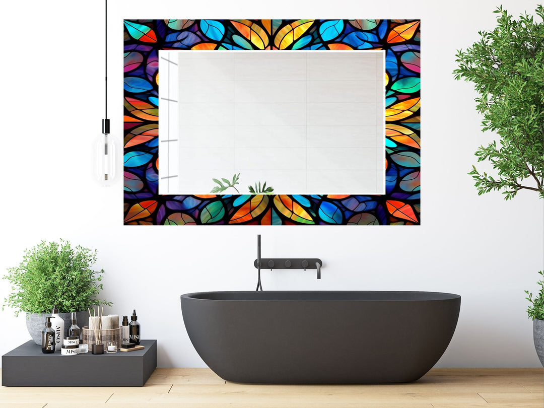 Abstract Stained Glass Pattern Wall Mirror-Home Office Wall Decoration