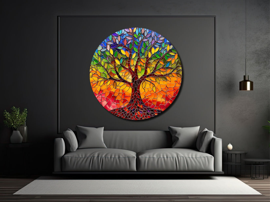 Stained Glass Tree Of Life Pattern Wall Art Decor-Home&Office Glass Printing Wall Painting