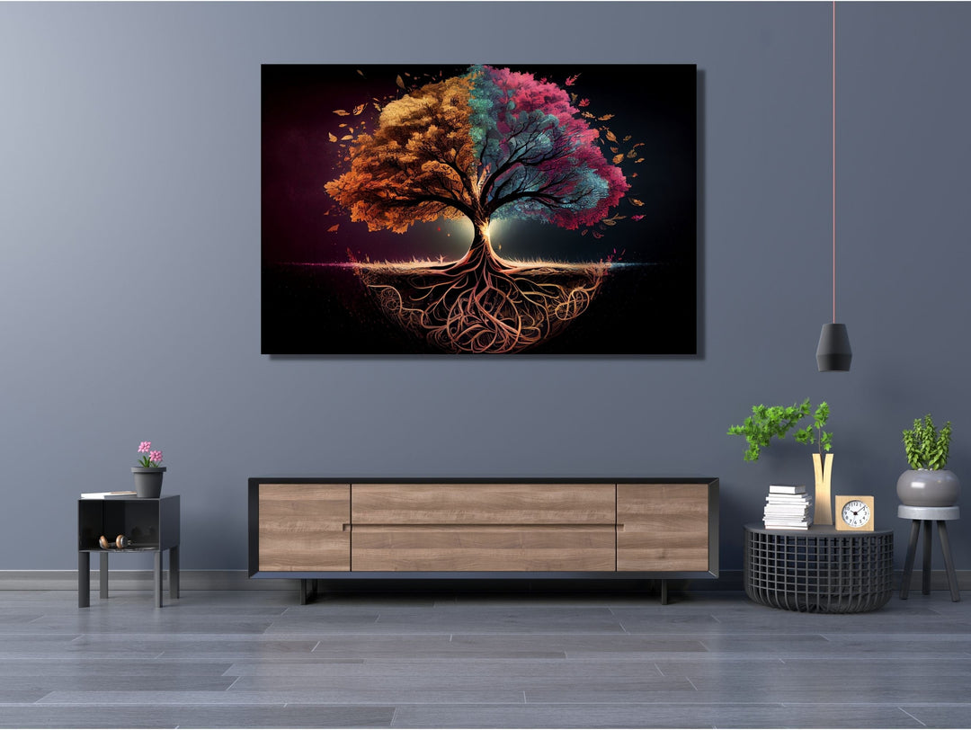 Tree of Life Pattern Tempered Glass Printing Wall Art-Home Office Wall Painting Decor