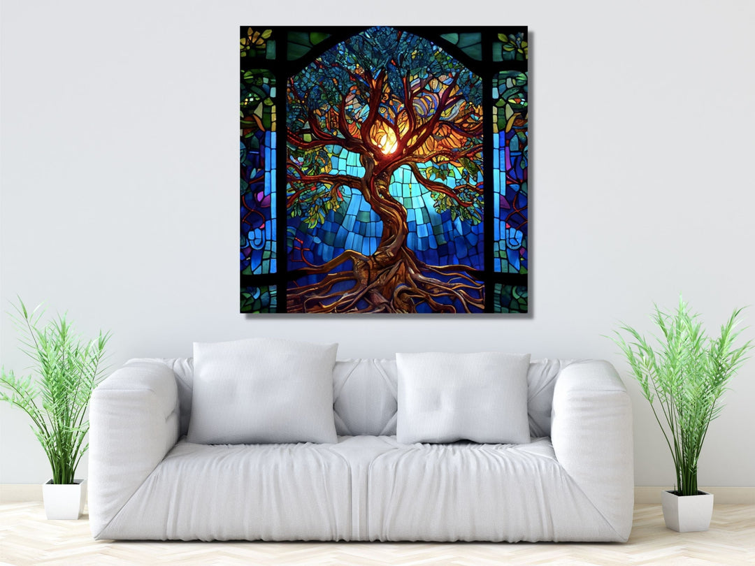 Stained Glass Tree of Life Pattern Wall Art Decor-Home&Office Glass Printing Wall Painting