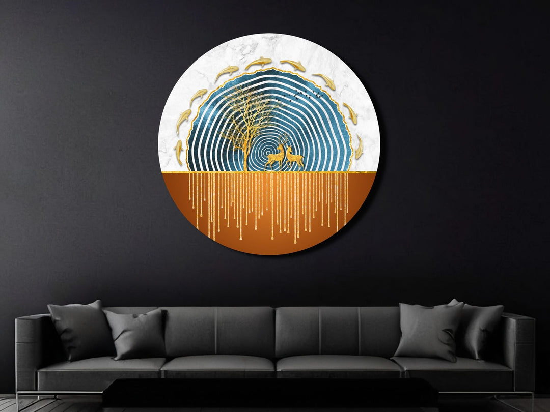 Abstract Blue Gold Wall Art Decor-Home&Office Glass Printing Wall Painting