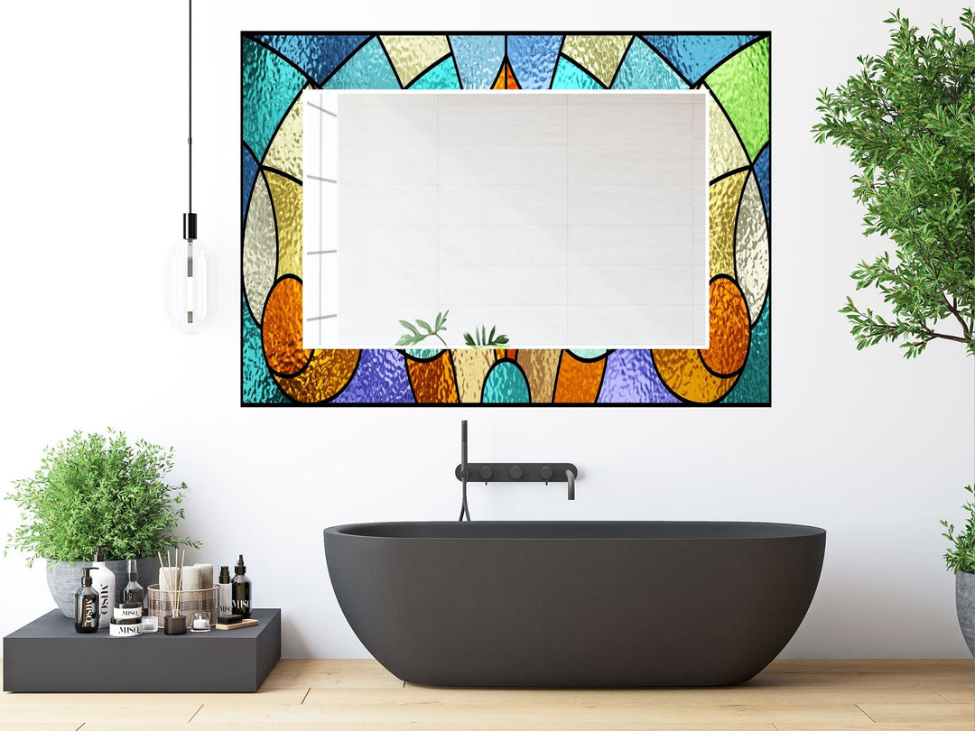 Abstract Stained Glass Pattern Wall Mirror-Home Office Wall Decoration