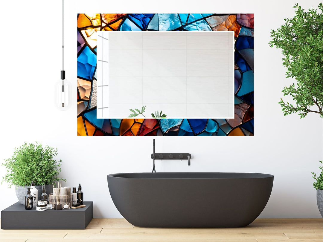 Abstract Stained Glass Pattern Wall Mirror-Home Office Wall Decoration