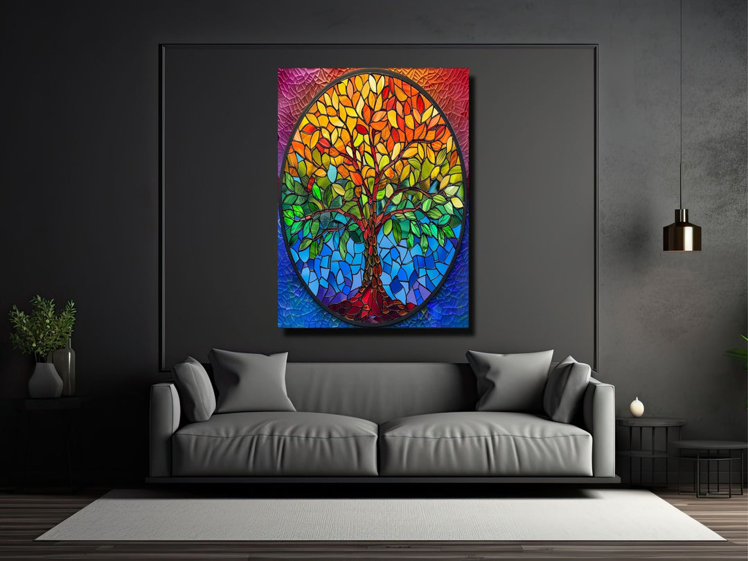 Stained Glass Tree Of Life Pattern Wall Art Decor-Home&Office Glass Printing Wall Painting