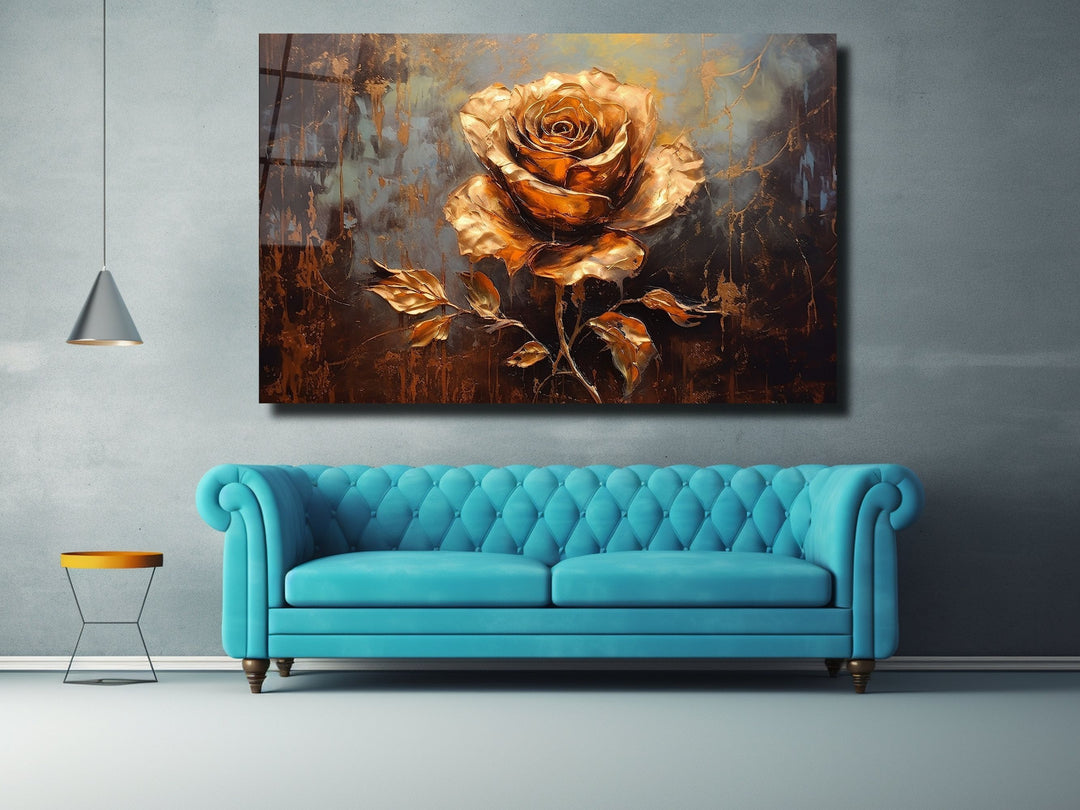 Gold Flower Glass Printing Wall Art - Glass Wall Decor