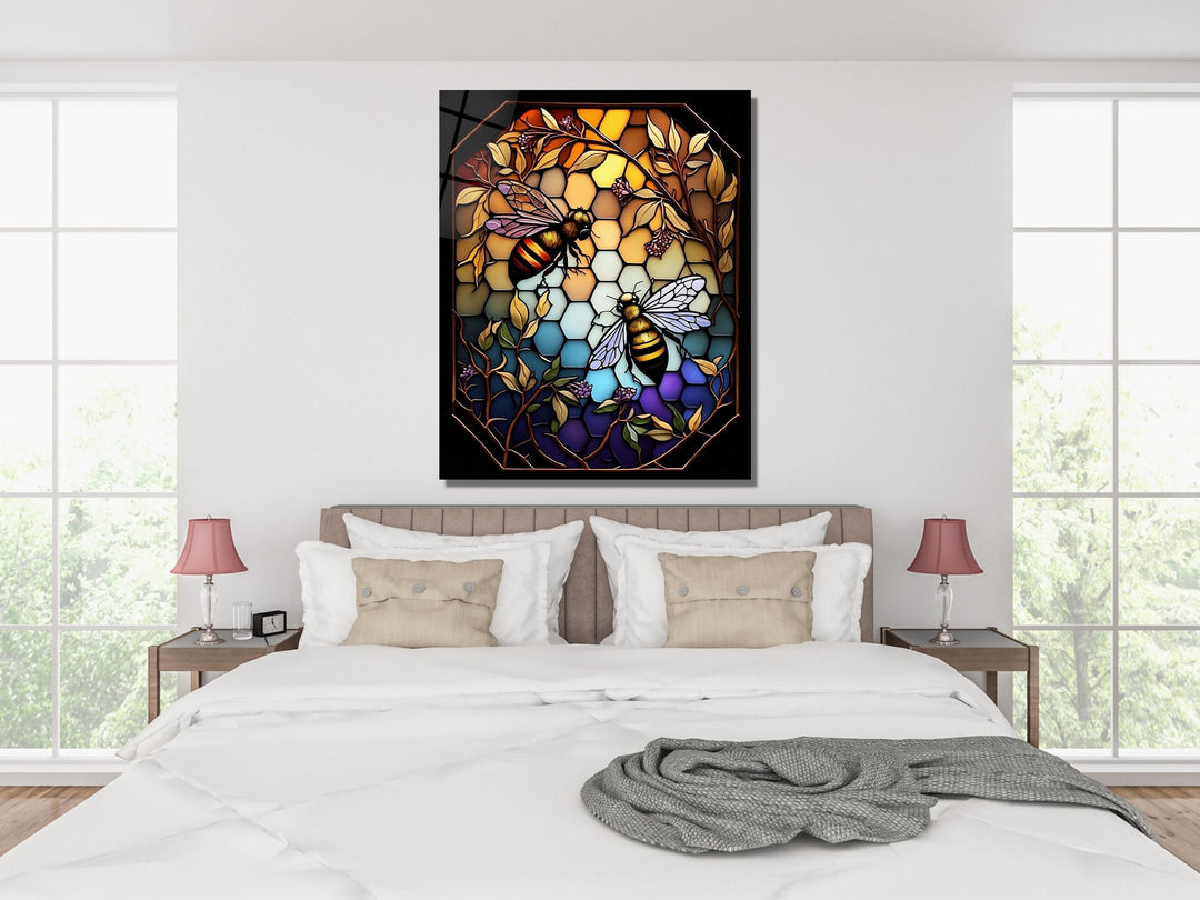 Stained Glass Bee Pattern Wall Art Window-Wall Painting Decor