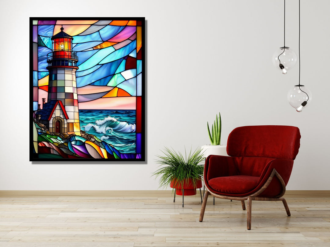 Lighthouse Stained Glass Pattern Wall Art - Home&Office Glass Printing Wall Decor