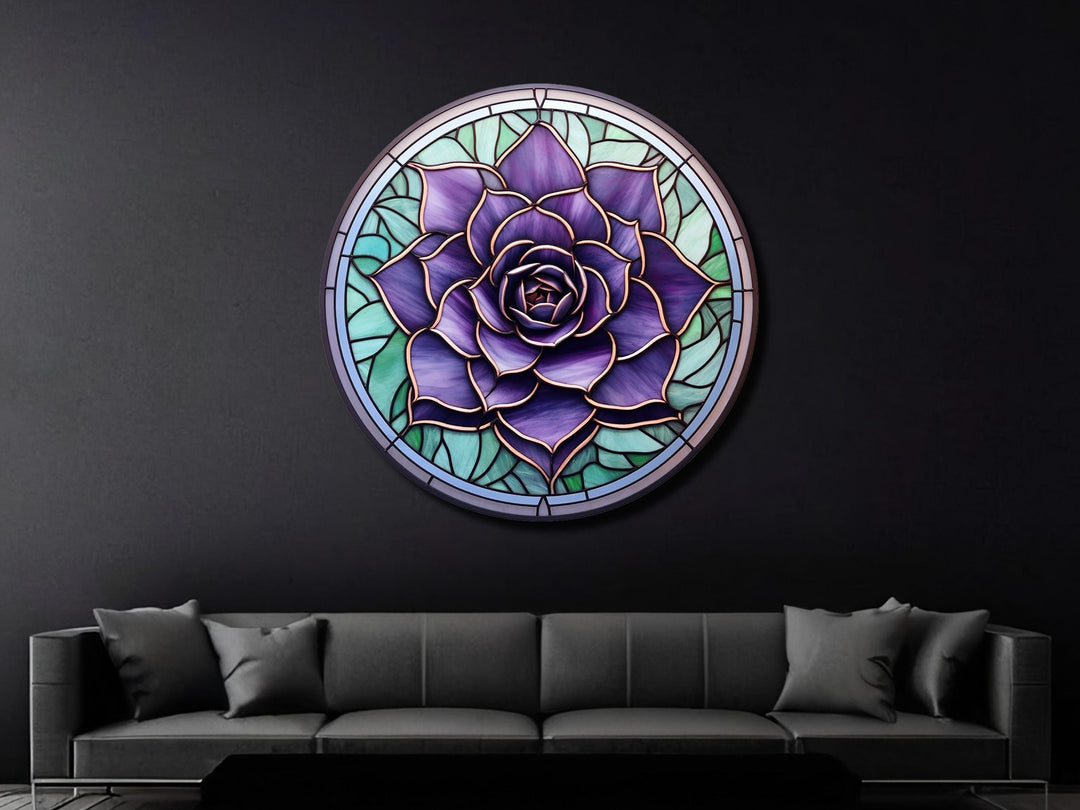 Stained Glass Lotus Flower Pattern Wall Art Decor-Glass Printing Wall Painting Round