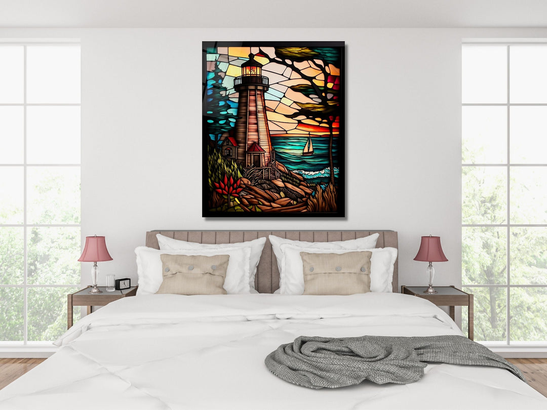 Stained Glass Light House Pattern Wall Art Window-Wall Painting Decor