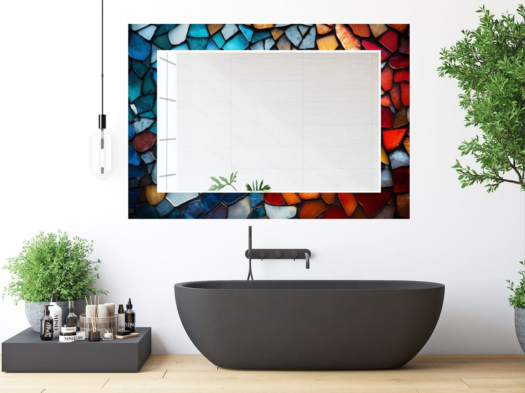 Abstract Stained Glass Pattern Wall Mirror-Home Office Wall Decoration