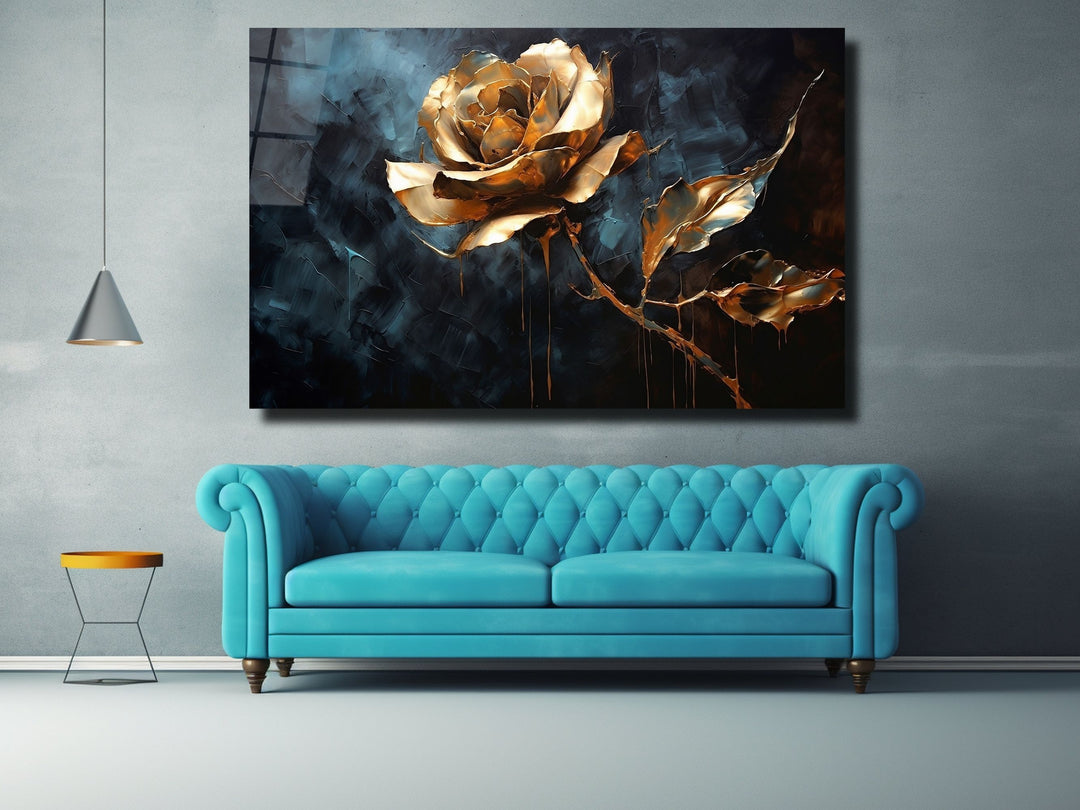 Gold Rose Glass Printing Wall Art - Glass Wall Decor