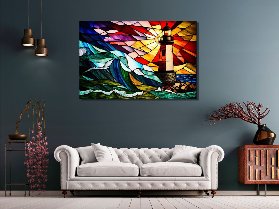 Stained Glass Light House Pattern Wall Art Window-Wall Painting Decor