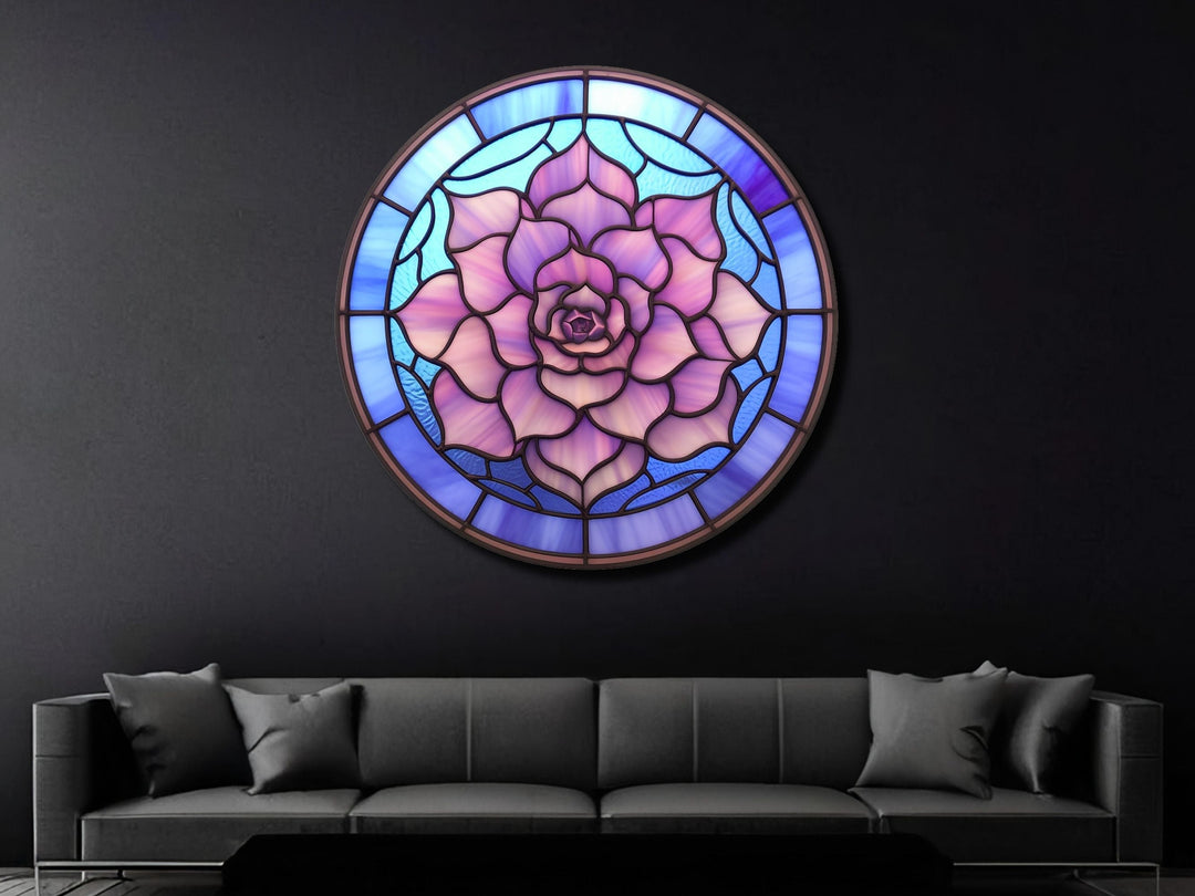 Stained Glass Lotus Flower Pattern Wall Art Decor-Glass Printing Wall Painting Round