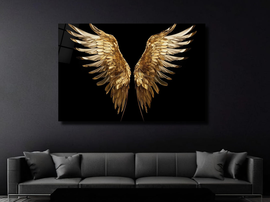 Gold Angel Wings Glass Printing Wall Art - Modern Glass Wall Decor