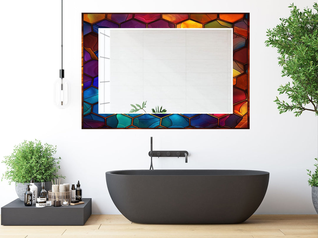 Abstract Stained Glass Pattern Wall Mirror-Home Office Wall Decoration