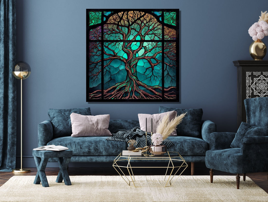 Stained Glass Wall Art Tree of Life Window-Wall Painting Decor Panel