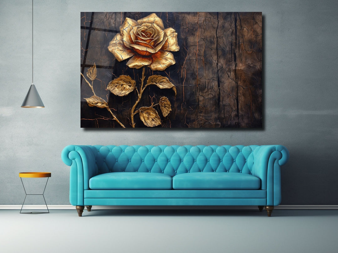 Gold Rose Glass Printing Wall Art - Glass Wall Decor