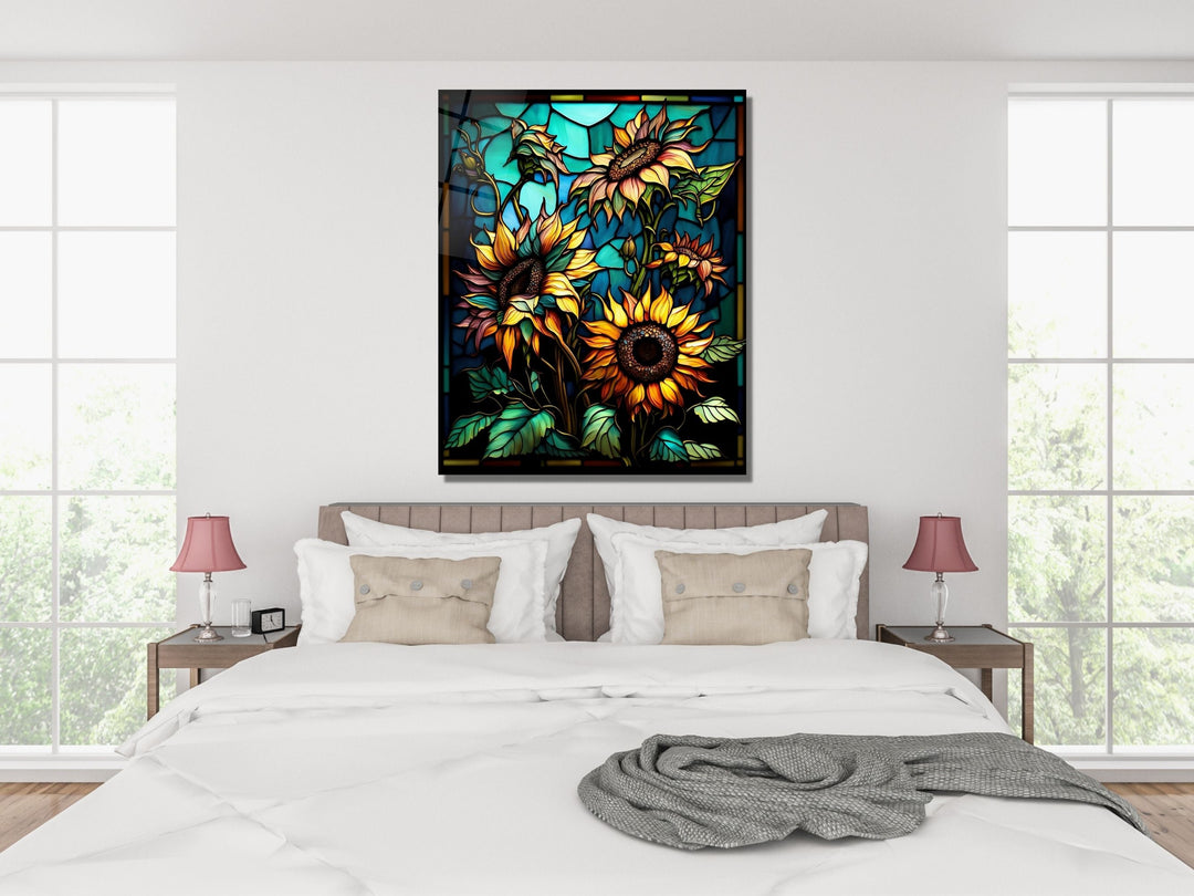 Stained Glass Sunflower Pattern Wall Art Window-Wall Painting Decor