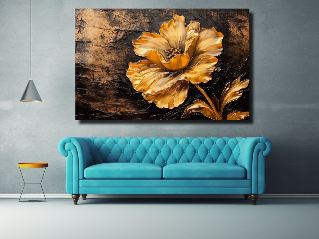 Gold Flower Glass Printing Wall Art - Glass Wall Decor