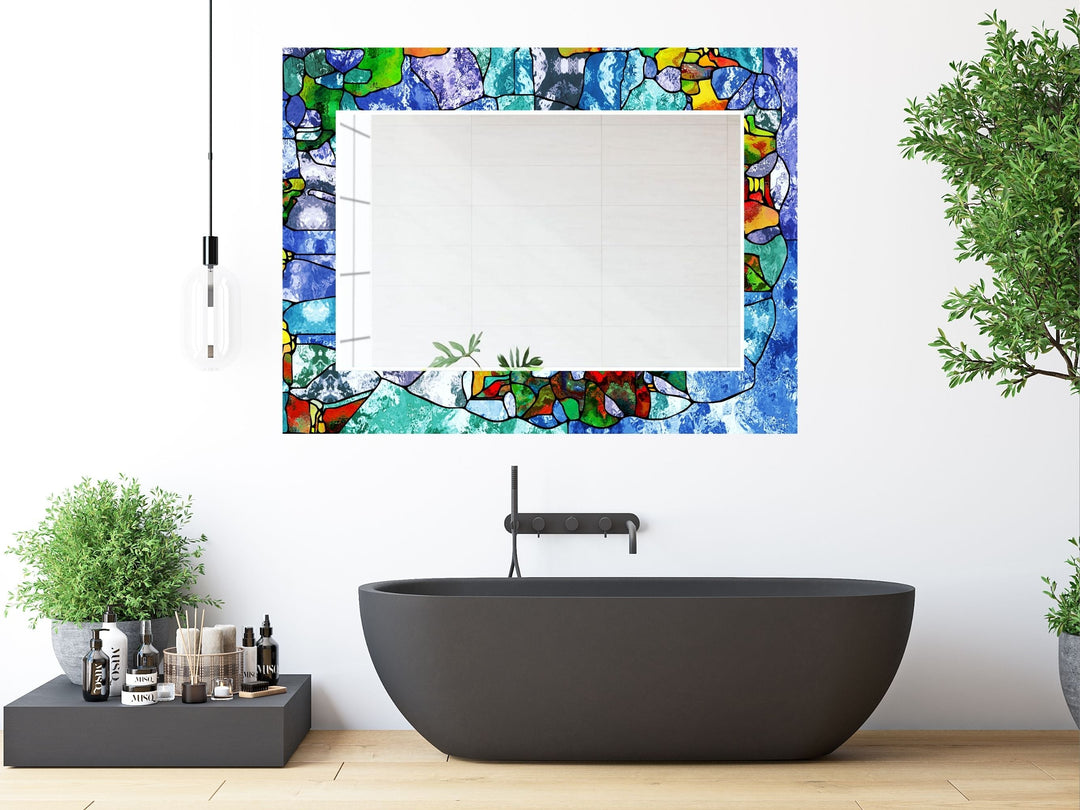 Abstract Stained Glass Pattern Wall Mirror-Home Office Wall Decoration