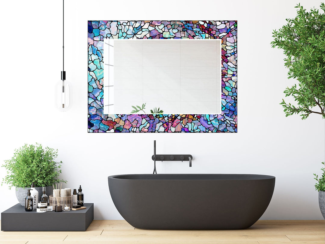 Abstract Stained Glass Pattern Wall Mirror-Home Office Wall Decoration