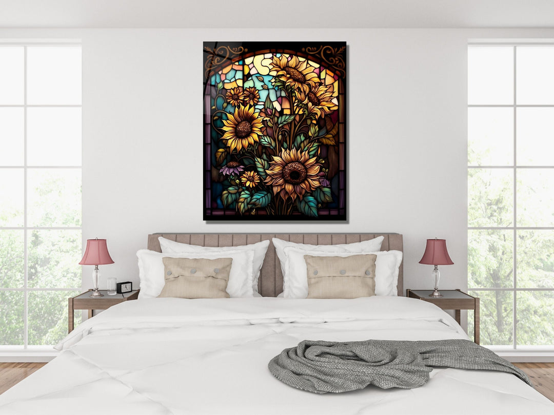 Stained Glass Sunflower Pattern Wall Art Window-Wall Painting Decor