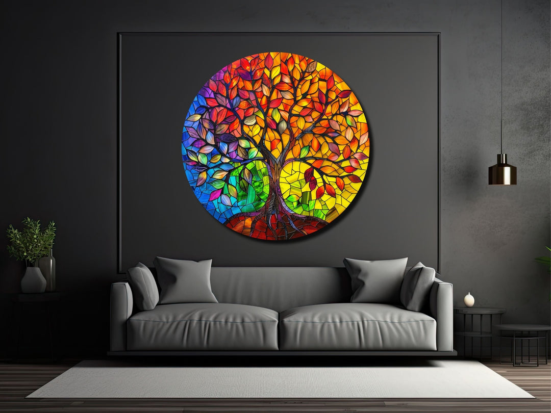 Stained Glass Tree Of Life Pattern Wall Art Decor-Home&Office Glass Printing Wall Painting