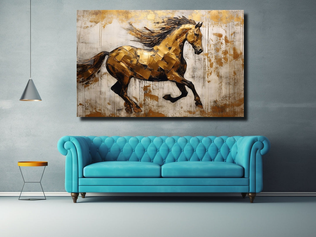 Gold Horse Glass Printing Wall Art - Glass Wall Decor