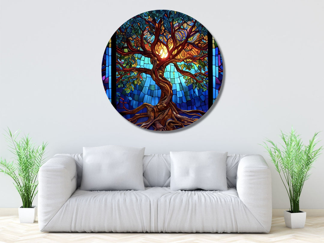 Stained Glass Wall Art Tree of Life Window-Wall Painting Decor Panel