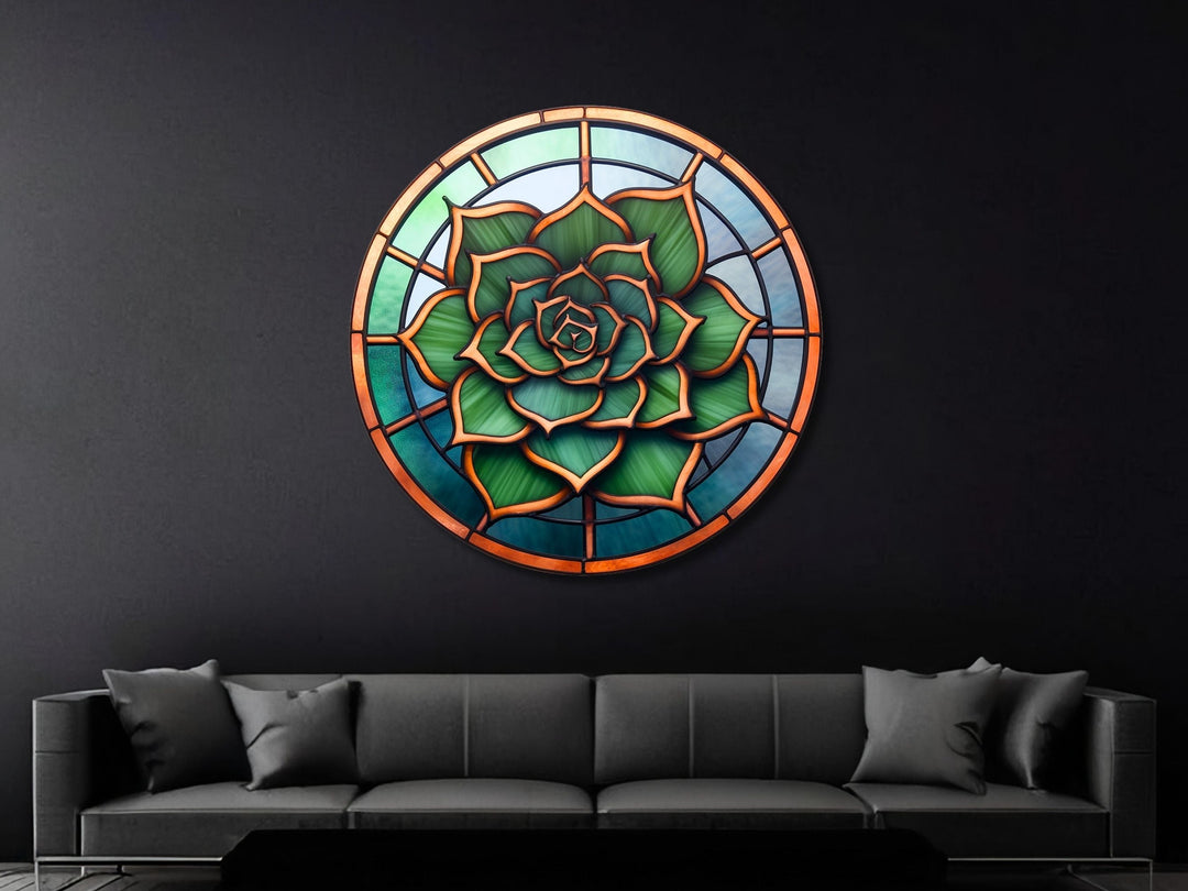 Stained Glass Lotus Flower Pattern Wall Art Decor-Glass Printing Wall Painting Round