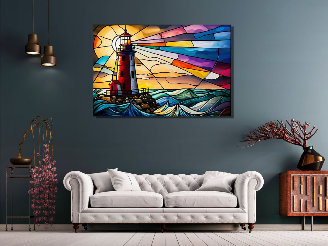 Stained Glass Light House Pattern Wall Art Window-Wall Painting Decor