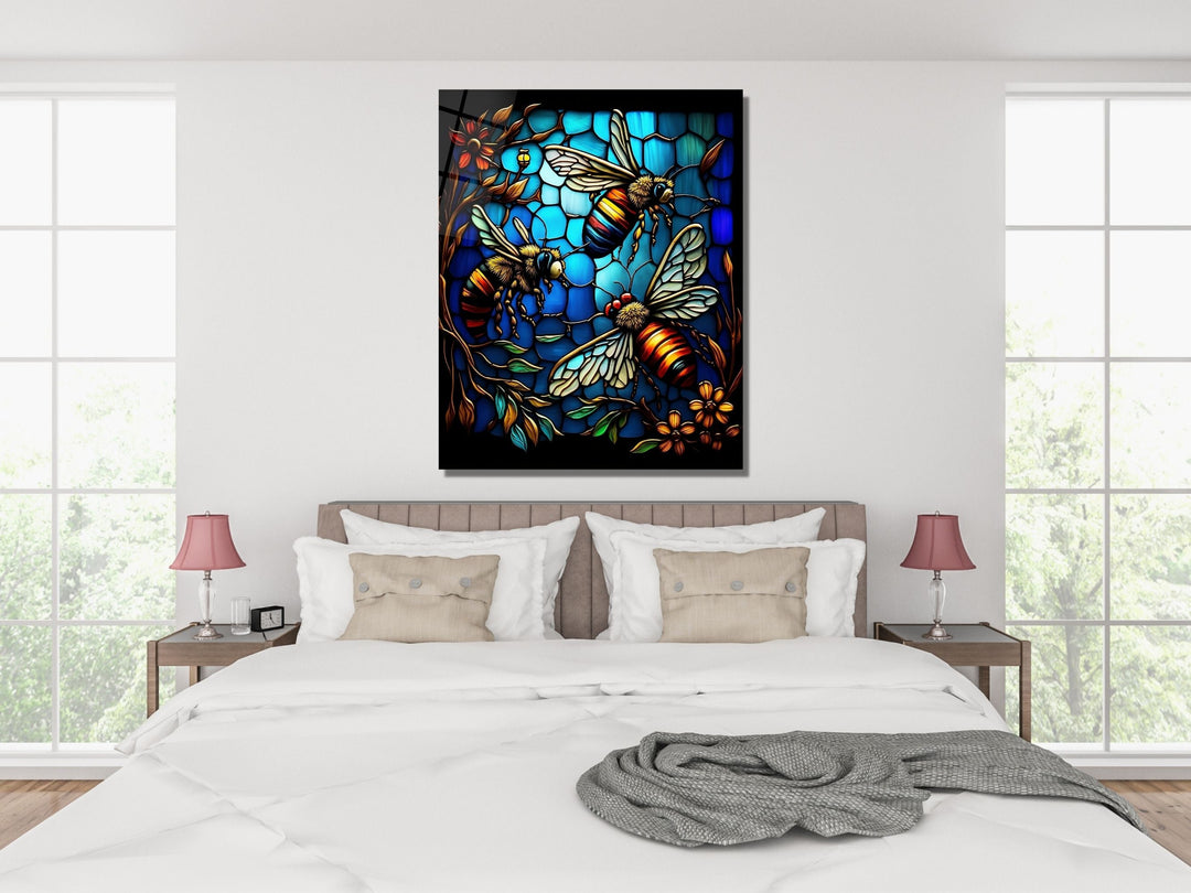 Stained Glass Bee Pattern Wall Art Window-Wall Painting Decor