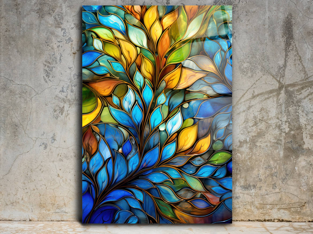 Stained Glass Floral Pattern Wall Art-Home Office Wall Painting Decor