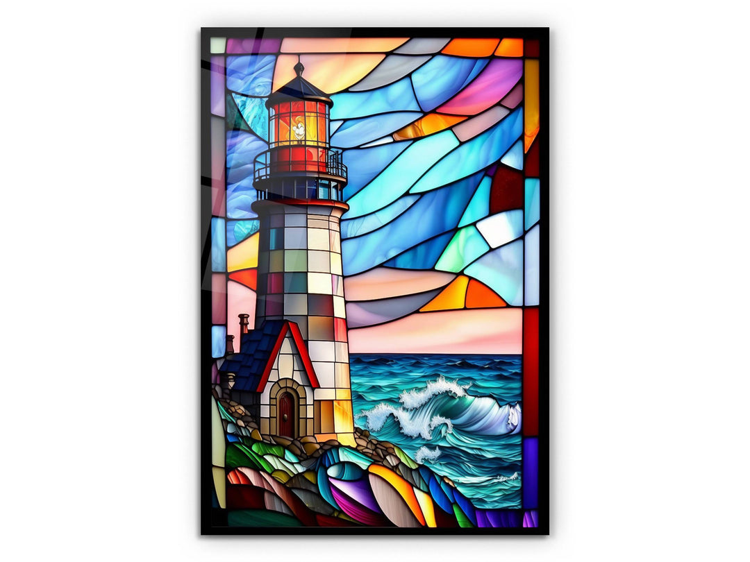 Lighthouse Stained Glass Pattern Wall Art - Home&Office Glass Printing Wall Decor