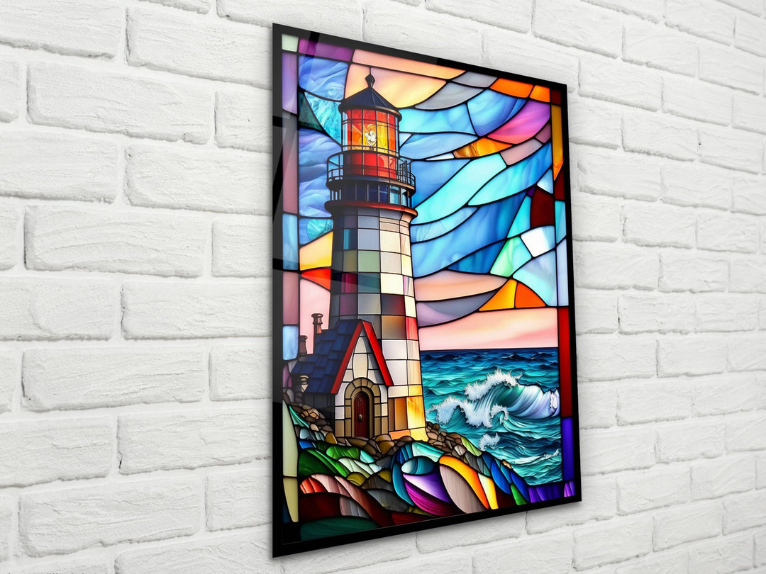 Lighthouse Stained Glass Pattern Wall Art - Home&Office Glass Printing Wall Decor