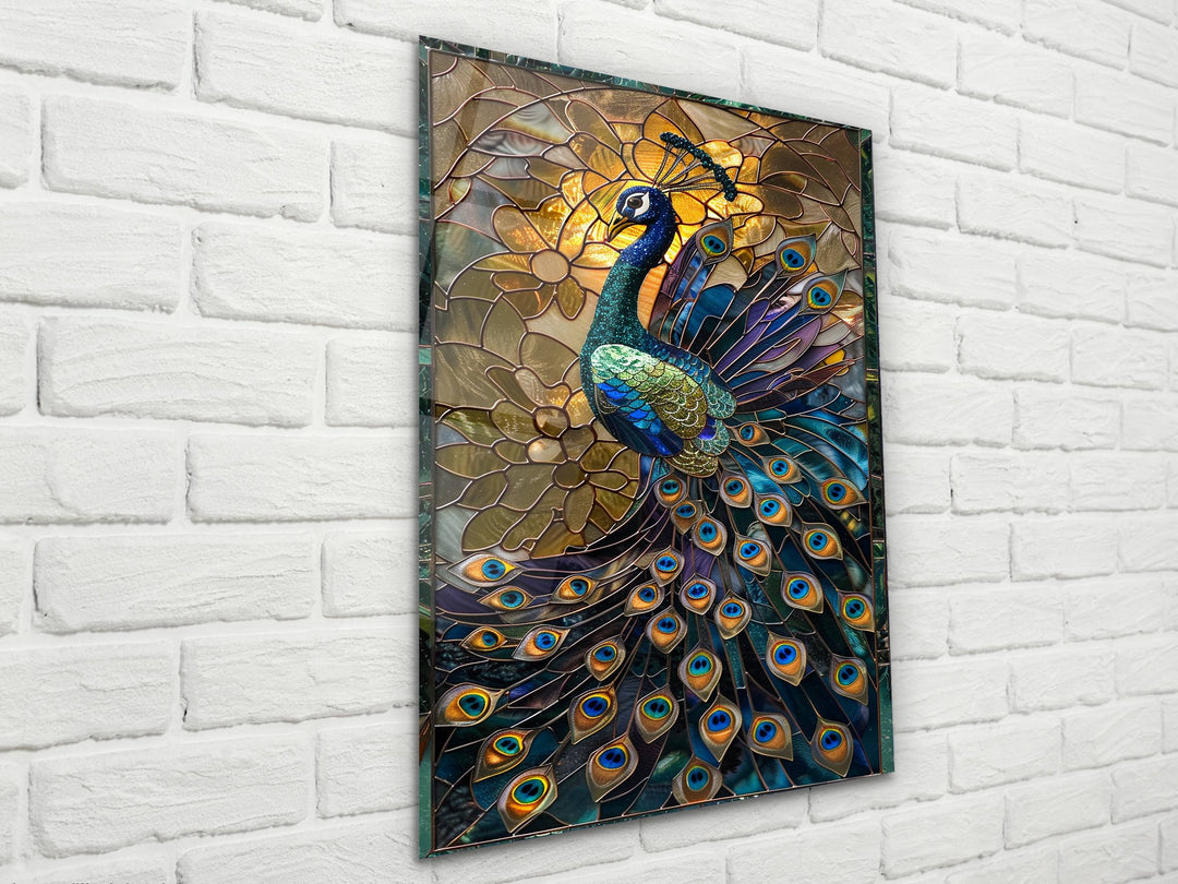 Stained Glass Peacock Pattern Wall Art Decor-Home&Office Glass Printing Wall Painting