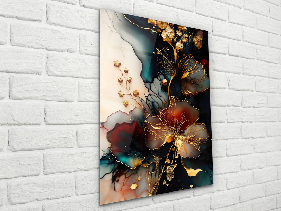 Abstract Floral Marble Design Glass Wall Art-Home&Office Glass Printing Wall Decor