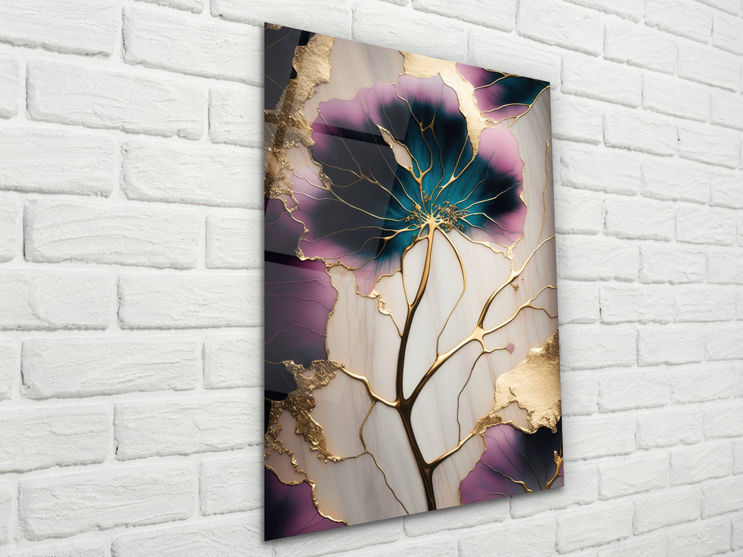 Abstract Floral Marble Design Glass Wall Art-Home&Office Glass Printing Wall Decor