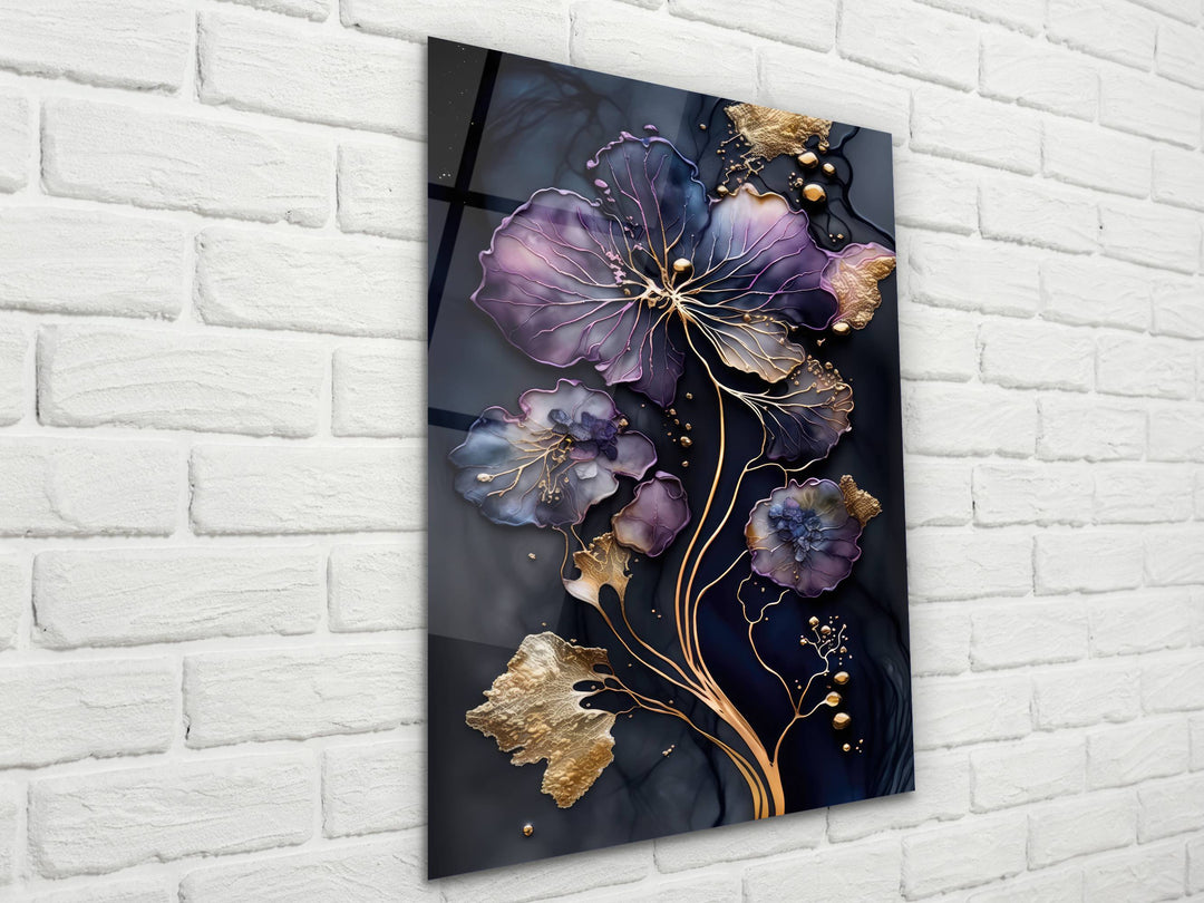 Abstract Gold&Purple Floral Glass Wall Art-Home&Office Glass Printing Wall Decor