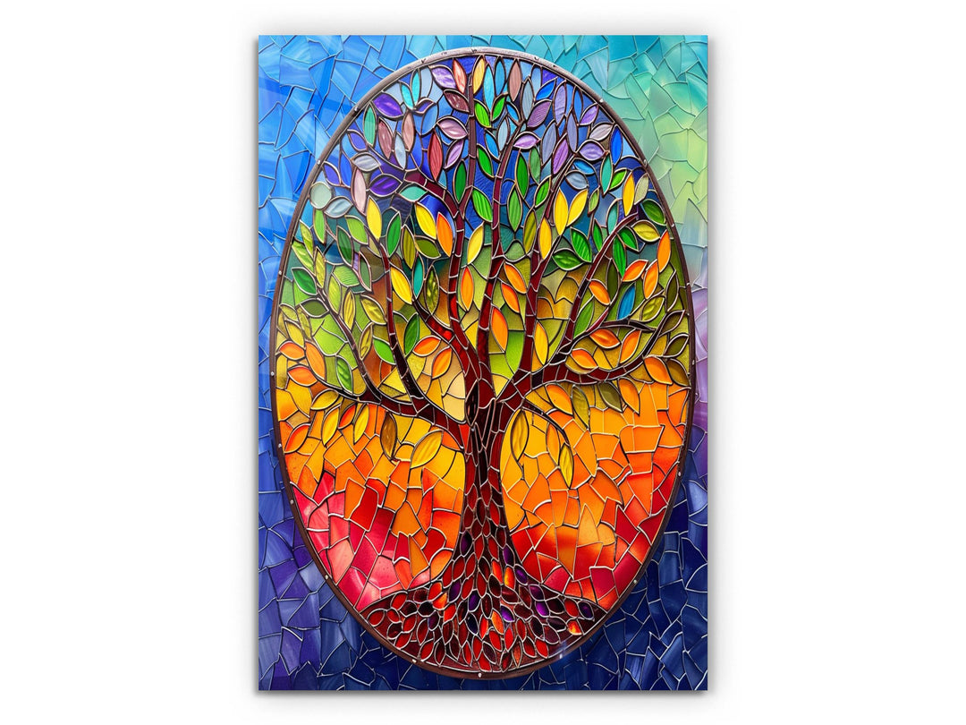 Stained Glass Tree of Life Pattern Wall Art Decor-Home&Office Glass Printing Wall Painting